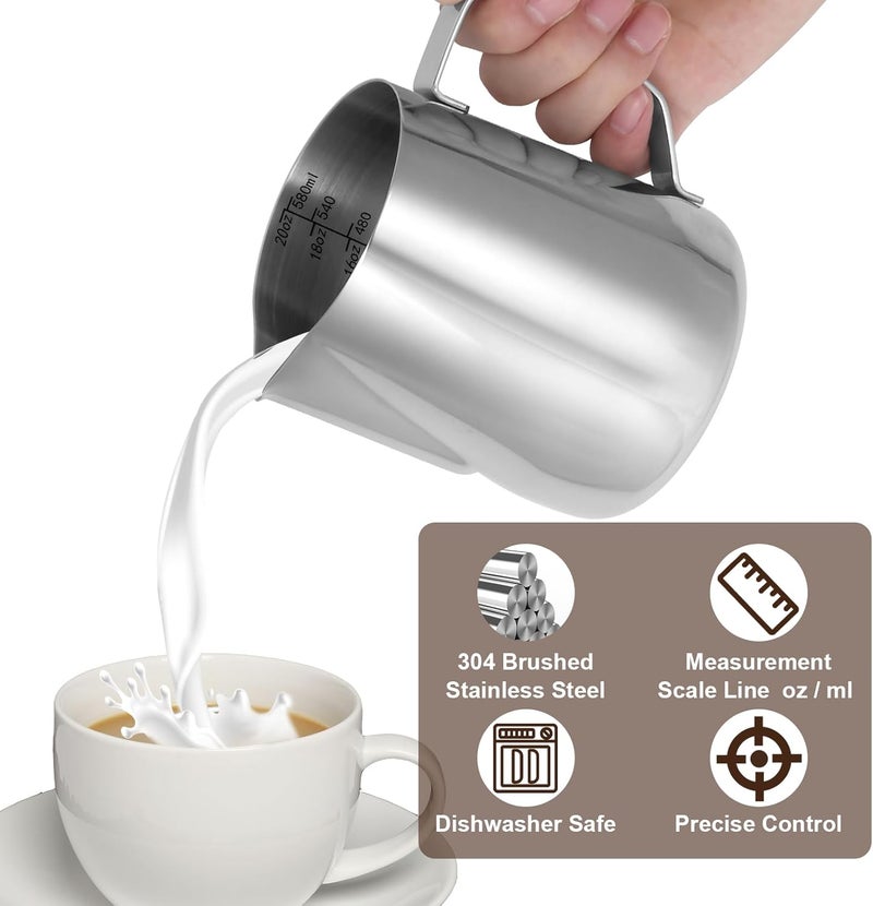 LifHap Milk Frothing Pitcher,Milk Steaming Frother Cup,Barista Cappuccino Latte Art Milk Jug with Decorating Pen,Stainless Steel Espresso Coffee Bar Accessories Tools (Silver, 20oz) - Image 5